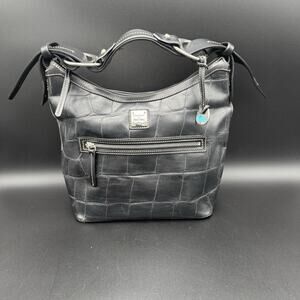 Authentic Dooney & Bourke Black Faux Croc Leather Hobo Shoulder Bag Purse Y2K